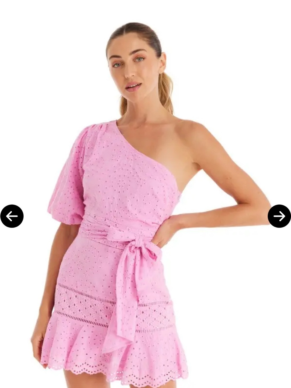 Allison New York One-Shoulder Pink Eyelet Tie-Waist Mini Dress